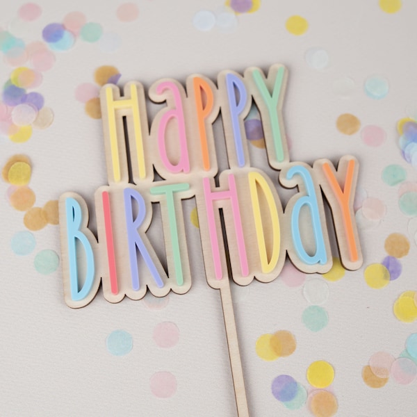 Cake Topper Happy Birthday aus Acryl ,Pastel Plexiglass   Tortenstecker , Kuchenstecker , Kinder Tortendeko