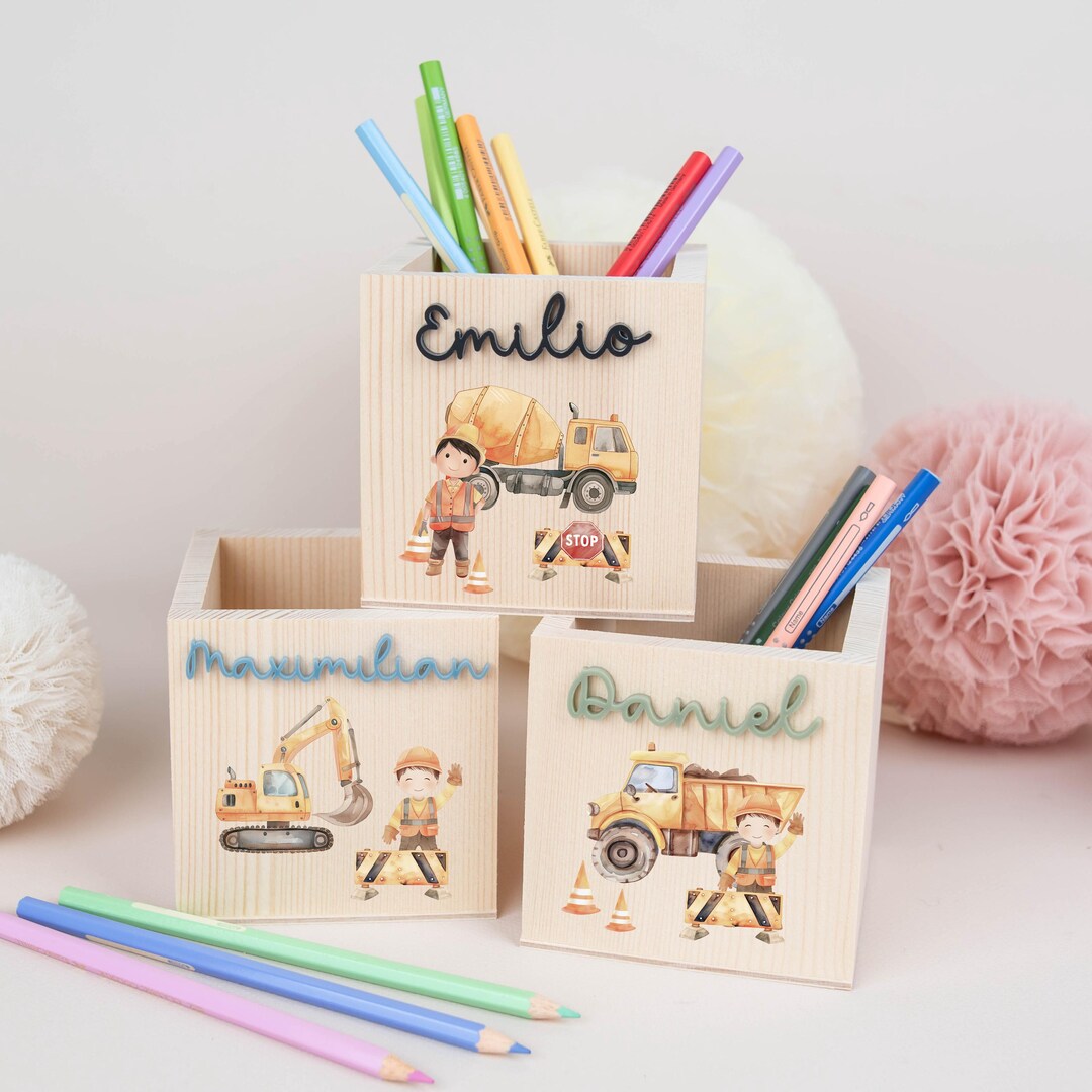 Personalized Pencil Cup for Boys With Acrylic Name, Wooden Pencil ...