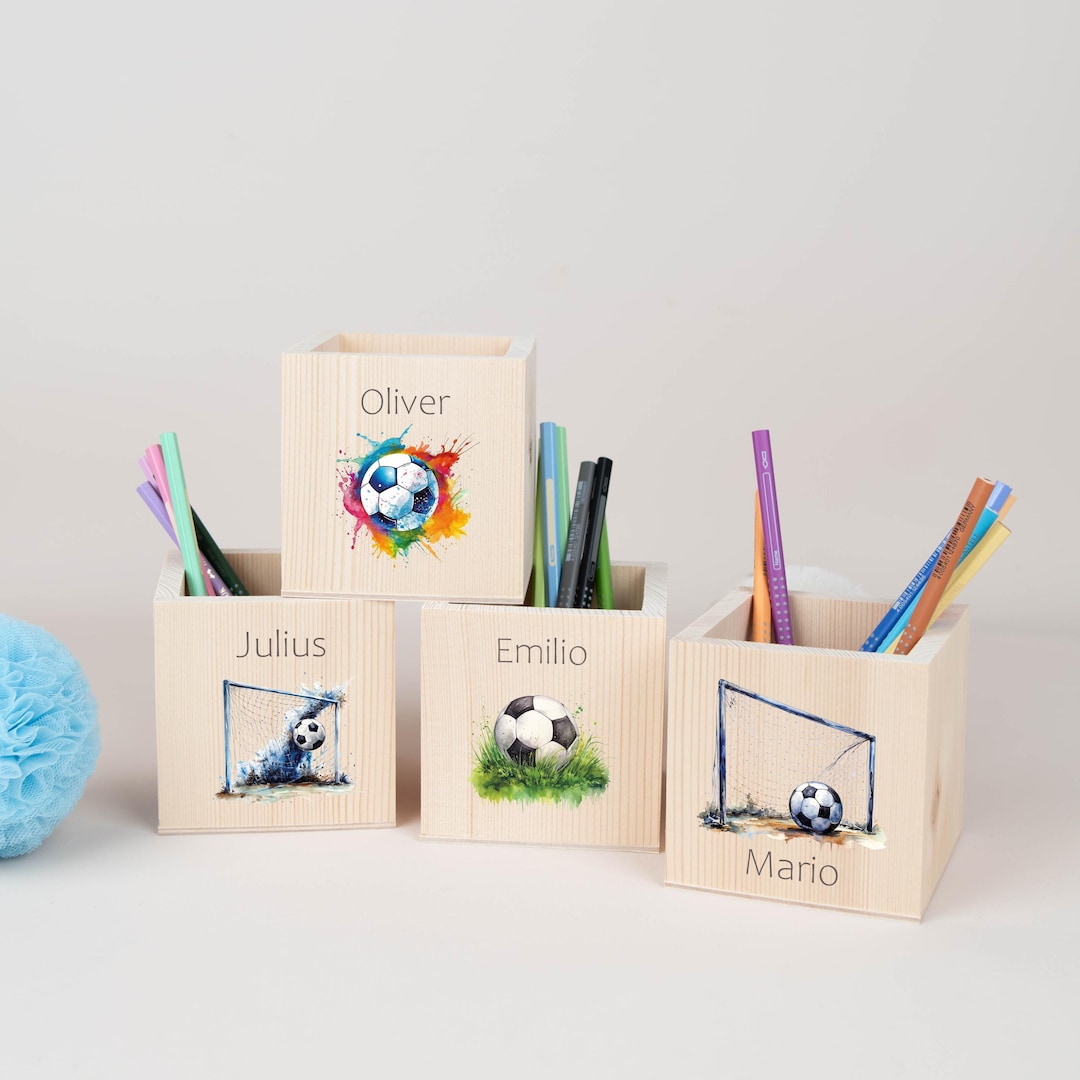 Personalized Wooden Pencil Cup, Football Pencil Holder With Name ...