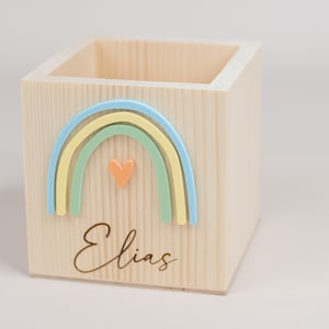 Personalisierter Stiftebecher aus Holz , Stiftehalter Regenbogen , Einschulung Geschenk,Schulkind 2 Variant