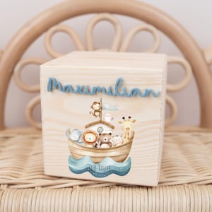 Hucha bautismo con nombre, hucha de madera personalizada, regalo bautismo Arca de Noé, regalos infantiles,