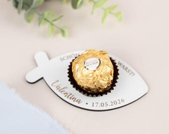 Personalized Communion favor, engraved wooden sign, thank you gift for guests, chocolate holder, baptism, confirmation, first communion