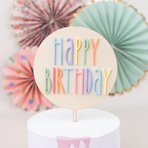 Cake Topper Buon Compleanno in acrilico, cake topper in plexiglass pastello, cake topper, decorazione per torte per bambini