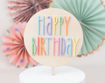 Cake Topper Happy Birthday made of acrylic, pastel plexiglass cake topper, cake topper, children&#39;s cake decoration