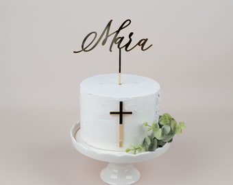 Caketopper personalizzato Croce di comunione, Per comunione, Cake Topper Battesimo, Cake Topper, Cake Topper Nome Oro