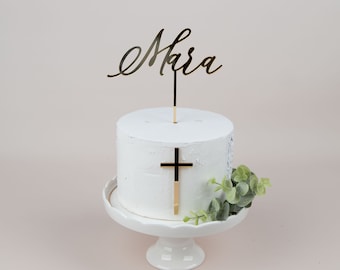 Topper per torta personalizzato a forma di croce per comunione, per comunione, topper per torta per battesimo, topper per torta, topper per torta con nome in oro