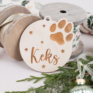 Personalisierter Weihnachtsbaum-Anhänger  , Weihnachtskugel aus Holz ,Christbaumschmuck für Katze oder  Hund, Personalisierte Holzanhänger