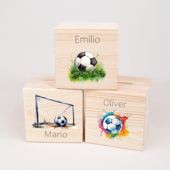 Money Box With Name Football, Wooden Money Box Personalized, Gift