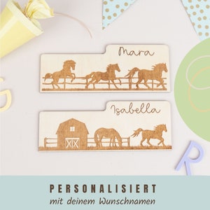 Aide à la lecture écolier chevaux, marque page personnalisé, cadeau cartable, cadeau scolarisation, initiation scolaire pour fille