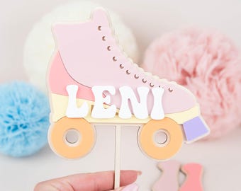 Cake topper roller skate with name, roller skating party, retro birthday girl, model party decoration, personalized cake decoration