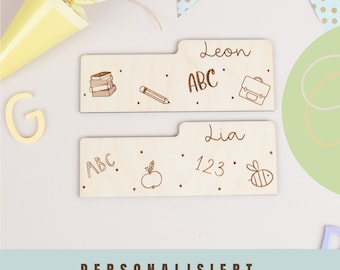 Leeshulpmiddel voor scholieren, gepersonaliseerde bladwijzer, cadeau voor schoolkegels, cadeau voor schoolinschrijving, meisje dat de school inleidt, jongen die de school start
