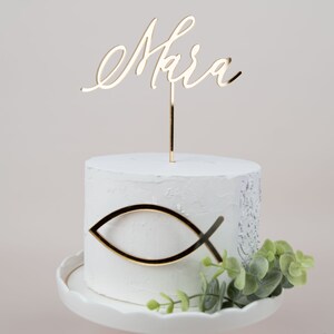 Personalized cake topper communion fish, for communion, cake topper baptism, cake topper made of wood, cake topper name gold image 3