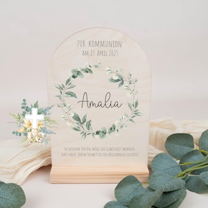 Wooden sign for communion, communion gift, name sign confirmation, communion table decoration eucalyptus, gift communion girl boy