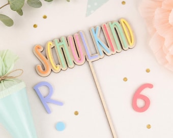 Colorful cake topper for first day of school, schoolchild, kindergarten child, cake topper
