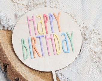 Cake topper Joyeux Anniversaire en acrylique, bouchons de gâteau en plexiglas pastel, bouchons de gâteau, décoration de gâteau pour enfants