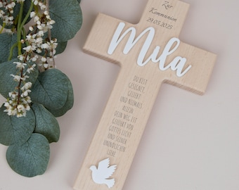 Gepersonaliseerd houten kruis met naam, acryl kruis voor de Eerste Communie, gepersonaliseerd kinderkruis, communiecadeau, cadeau voor jongens en meisjes bij de doop.