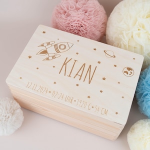 Personalized wooden box space, memory box baby boy, christening gift, personalized gift birth, gift birth baptism