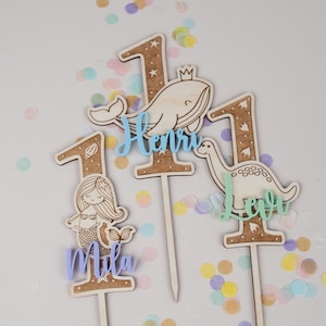 Cake Topper Personalizzato con Nome, Compleanno Bambini, Cake Topper, Primo Compleanno, 1° Compleanno, Dino, Balena, Sirena, Cavallo