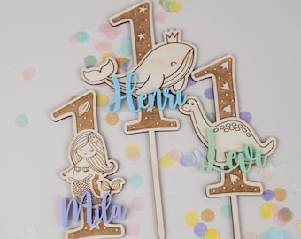 Cake Topper Personalized with Name, Children's Birthday, Cake Topper, First Birthday, 1st Birthday, Dino, Whale, Mermaid, Horse