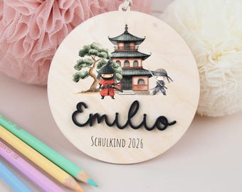 Ninja school cone charm, school cone charm for boys, samurai back-to-school gift, gift tag for schoolchildren, charm with name