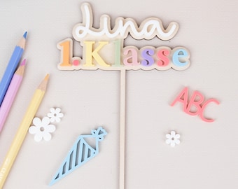 Cake topper for first grade, back-to-school decoration for girls, cake decoration for schoolchildren, acrylic cake topper for boys