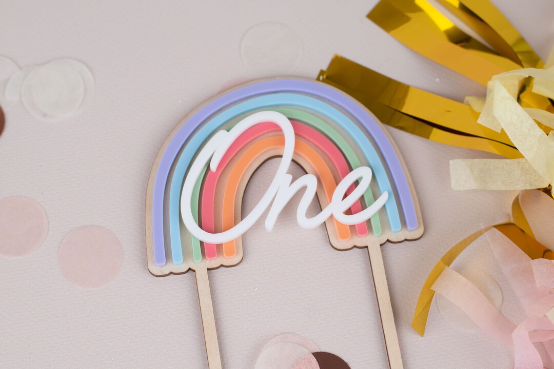 Cake Topper One Rainbow Cake Topper for First Birthday 1st - Etsy
