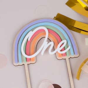 Cake Topper One Rainbow, Cake Topper per primo compleanno, 1o compleanno, Cake Topper, Cake Topper colorato, Rainbow One