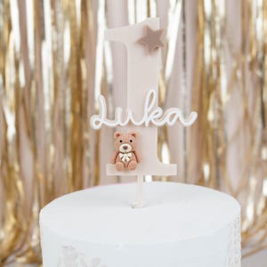 Cake Topper Teddy Bear personalizzato, Decorazione per torta primo compleanno, Cake Topper Decorazione Cake Smash, Topper Primo compleanno bambino