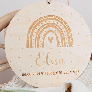 Targhetta con nome arcobaleno personalizzata, targa nascita in legno, idea regalo per la nascita di un bambino, targa per la porta della cameretta dei bambini