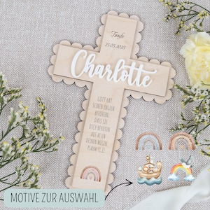 Personalized wooden cross with name, cross baptism with acrylic name, children&#39;s cross baptism, gift baptism boy girl, communion, confirmation