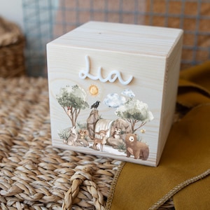 Spardose mit Namen   , Holz Spardose personalisiert , Geschenk Taufe Geburtstag , Kinder Geschenke , Weihnachtsgeschenk , Waldtiere Motiv