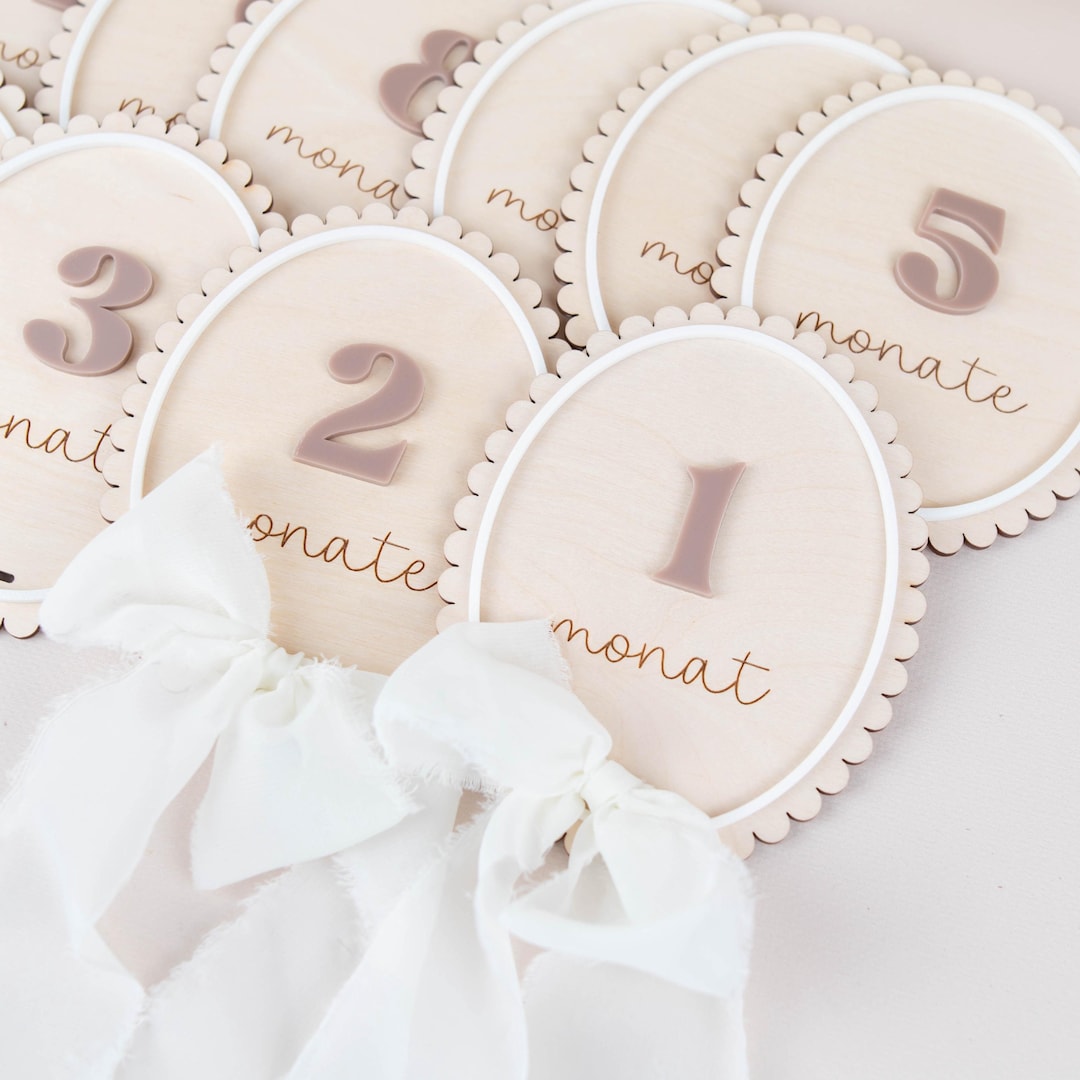 Wooden Baby Milestone Cards – 12 Milestone Cards With Chiffon Ribbon ...