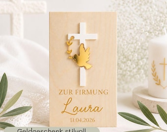 Personalized money gift box for First Communion, wooden box with engraving & acrylic cross, money gift for Baptism, First Communion, Confirmation