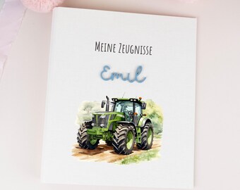 Zeugnismappe personalisiert Traktor ,  Einschulung Geschenk  Junge  , Schulkind , Ringbuch mit Name A4  , Geschenken zum Schulanfang