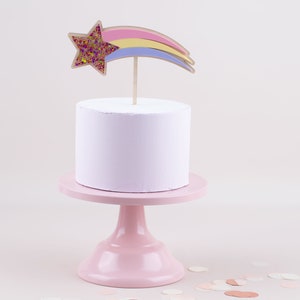 Topper per torta a forma di stella cadente colorata, primo compleanno, topper per torta a forma di stella con glitter,