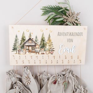 Gepersonaliseerde adventskalender Woodland, adventskalender om te vullen, adventskalender voor kinderen, aftelkalender
