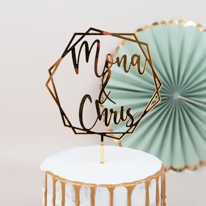 Cake Topper Wedding with Name, Cake Decoration Wedding, Gold Wedding Cake Topper, Cake Pick Personalized