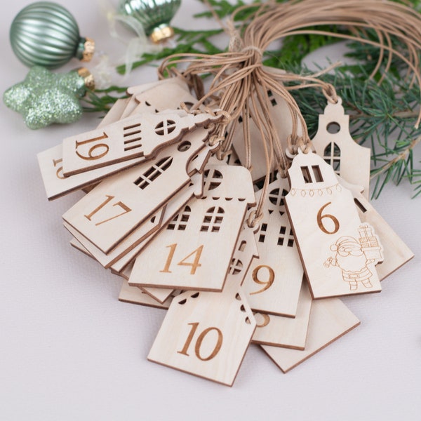 Adventskalender  Weihnachtshäuser Zahlen 1-24  , Grachtenhäuser Adventskalender, Adventskalender Zahlenanhänger