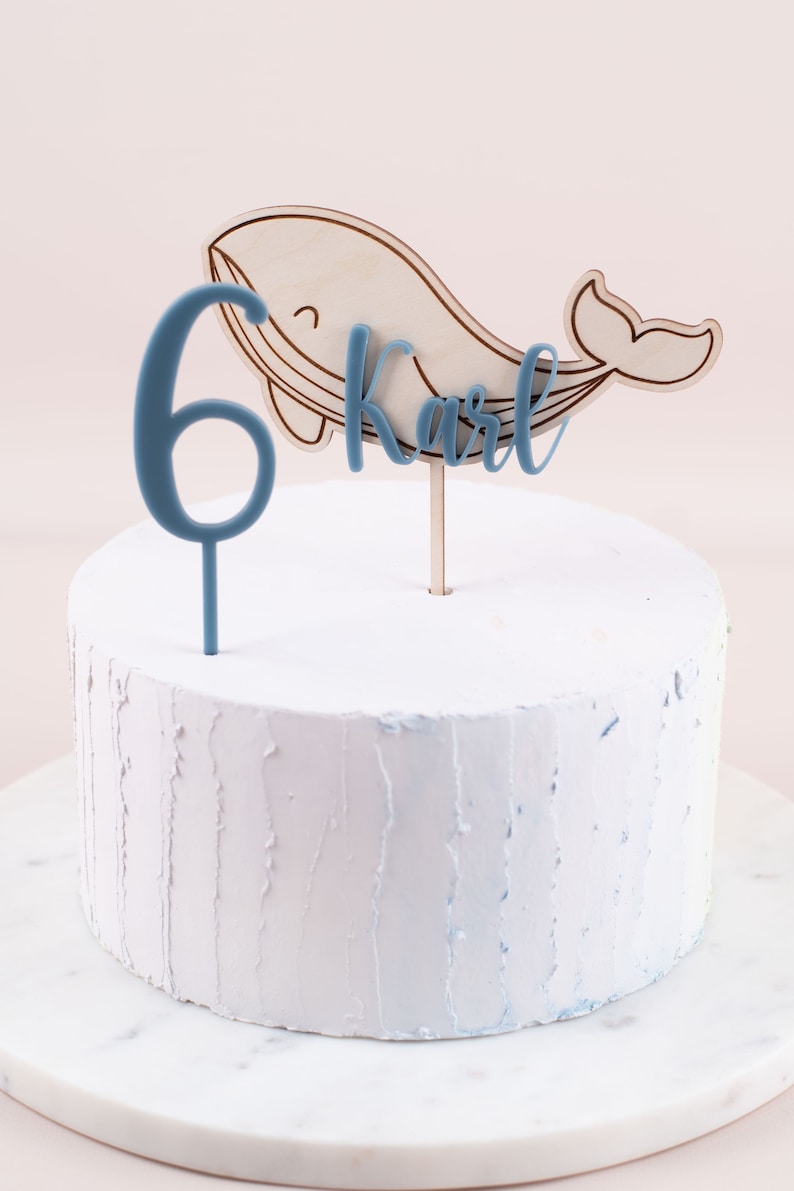 Caketopper underwater world, sea creatures whale seahorse starfish, cake topper with name, cake plug 2. Wal, Zahl