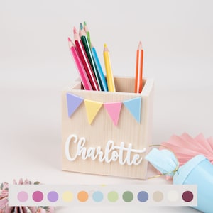Pot à crayons en bois personnalisé, porte-crayons avec nom, cadeau de scolarisation, boîte à crayons pour écoliers, cadeau de sac d'école