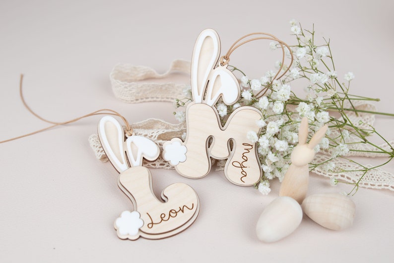 Anhänger Osterhase , Osterkorb Anhänger , Osteranhänger, Personalisierte Osterdeko , Ostergeschenke, Osternest , Anhänger Ostern mit Name zdjęcie 2