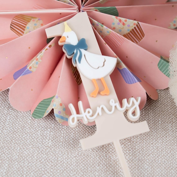 Cake Topper Teddy mit süßer Gans  personalisiert, Erste Geburtstag Tortendeko , Tortenstecker cakesmash deko , Topper Erster Geburtstag Baby