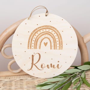 Targhetta arcobaleno personalizzata, targa porta cameretta, targa in legno con nome, decorazione cameretta, targa bimbo, regalo nascita