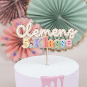 Topper per torta personalizzato per l'iscrizione alla scuola, classe 5, topper per torta con nome, decorazione per torta per bambini in età scolare, topper per torta per l'inizio della scuola