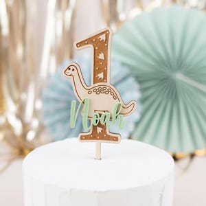 Cake topper Dino , Tortendeko erster Geburtstag, Personalisierte Tortenstecker, Kindergeburtstag Tischdeko