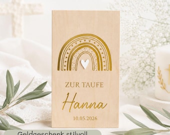 Personalized money gift box for First Communion, wooden box with engraving & rainbow, money gift for Baptism, First Communion, Confirmation