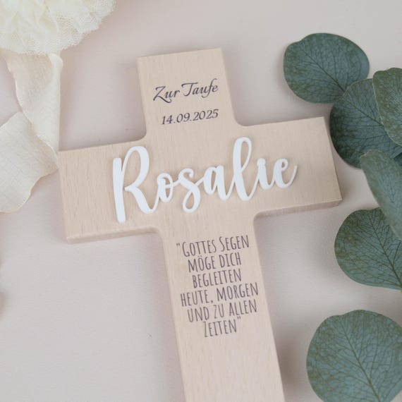 GRAVURZEILE Croix De Baptême Personnalisée En Bois - Idéal Pour Filles Et Garçons, Avec Nom Et Date - Hauteur 19 Cm