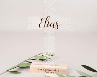 Personalized First Communion gift, cross with name on a wooden base, keepsake for First Communion, baptism gift, confirmation gift