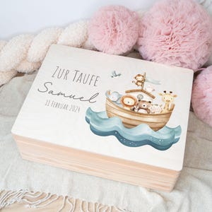 Regalo de bautismo Caja de madera personalizada para bautismo, Caja de memoria Arca de Noé, Caja de memoria con nombre, Regalo Niña Bebé Niño,