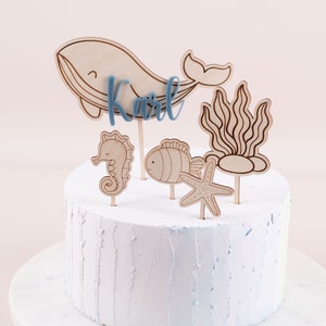 Caketopper underwater world, sea creatures whale seahorse starfish, cake topper with name, cake plug 3. Wal,4 mini Topper